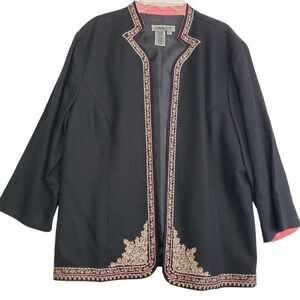Coldwater Creek Beautiful Woman's Linen Blend Embroidered Lined Blazer, Size 14